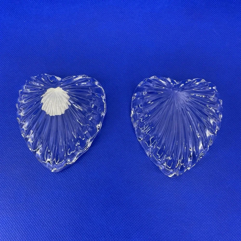 Vtg Heart Shaped Clear 24% Lead Crystal Dish Ring Jewelry Trinket Box Scalloped